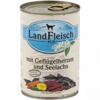 LandFleisch Dog Pur Geflügel-Herz & Seelachs 