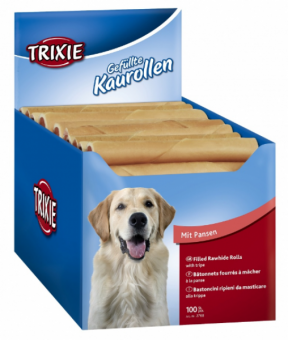 Trixie gefüllte Kaurollen | 100 Stück à 22g im Display Pansen