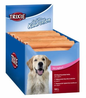 Trixie gefüllte Kaurollen | 100 Stück à 22g im Display Joghurt