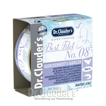 Dr. Clauders Cat Best Filet No 8 Hähnchenbrust & Garnelen 24x 70 g Dose